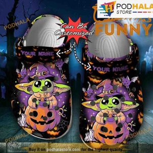 Personalized Baby Yoda Witch Pumpkin 3D Funny Crocs