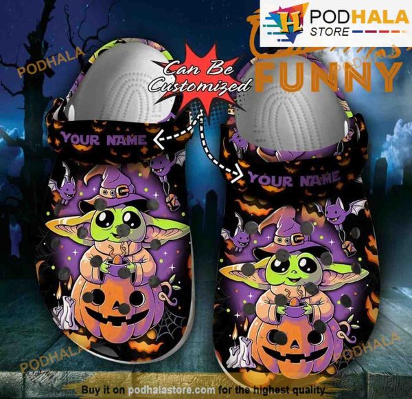Personalized Baby Yoda Witch Pumpkin 3D Funny Crocs