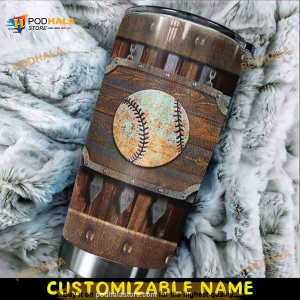 Personalized Baseball Metal Gift Travel Custom Coffee Tumbler