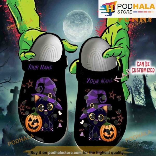 Personalized Black Cat 3D Funny Halloween Crocs Witch