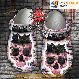 Personalized Black Cat Pink Skull 3D Funny Halloween Crocs