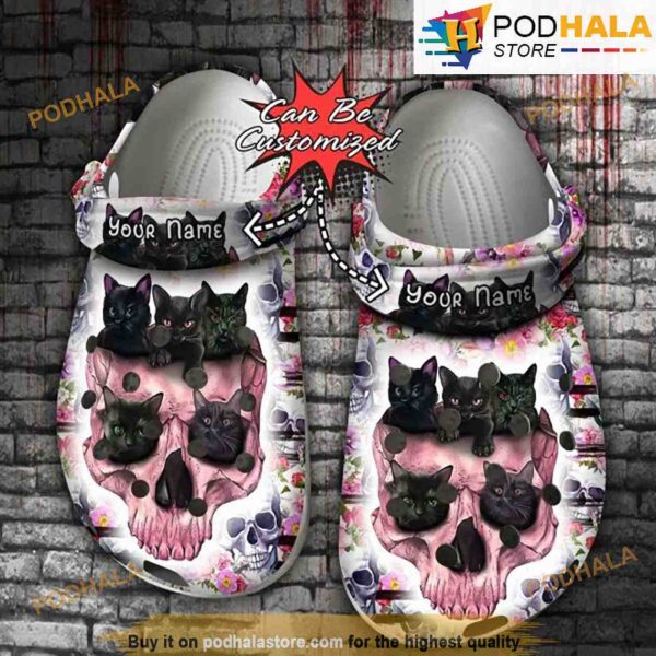 Personalized Black Cat Pink Skull 3D Funny Halloween Crocs