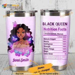 Personalized Black Woman Queen Nutrition Facts Custom Coffee Tumbler