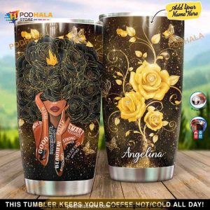 Personalized Black Woman Rose Gift Travel Custom Coffee Tumbler