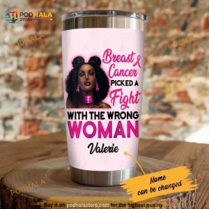 Personalized Black Women Breast Cancer Picked A Fight Custom Coffee Tumbler