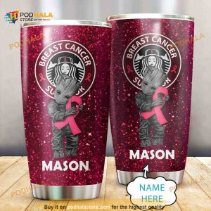 Personalized Breast Cancer Survivor Groot Hug Custom Coffee Tumbler