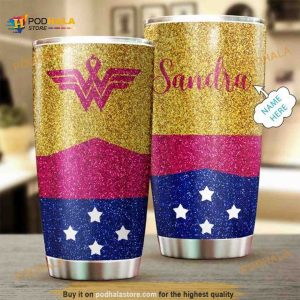 Personalized Breast Cancer Wonder Woman Custom Coffee Tumbler