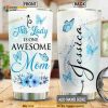 Personalized Butterfly Awesome Mom Blue Custom Coffee Tumbler