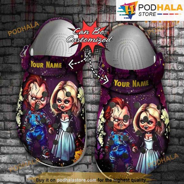 Personalized Chucky And Wife 3D Funny Halloween Crocs, Horror Movie