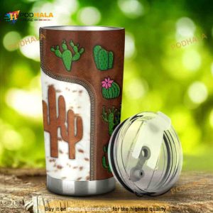 Personalized Cute Cactus Leather Pattern Custom Coffee Tumbler
