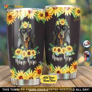 Personalized Dachshunds Sunflower Gift Travel Custom Coffee Tumbler