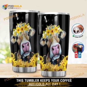 Personalized Dairy Cow And Sunflowers Custom Coffee Tumbler