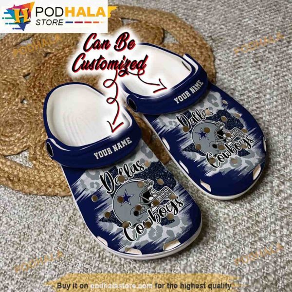 Personalized Dallas Cowboys Helmets Cheetah Leopard 3D Funny Crocs Slippers