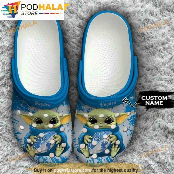 Personalized Detroit Lions NFL Baby Yoda 3D Funny Crocs