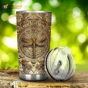 Personalized Dragonfly Mandala Faux Wood Print Custom Coffee Tumbler
