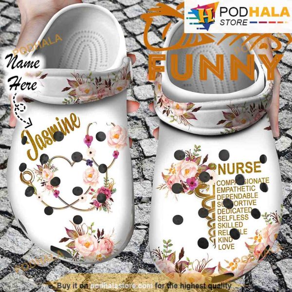 Personalized Floral Nurse White 3D Funny Crocs