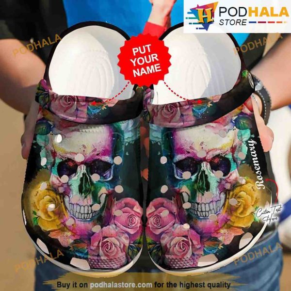 Personalized Floral Skull Pink 3D Funny Crocs