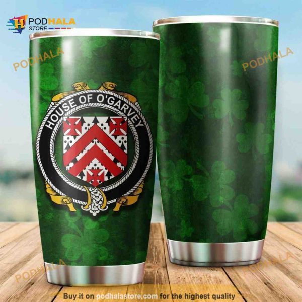 Personalized Garvey Or OGarvey Family Crest Ireland Shamrock Coffee Tumbler