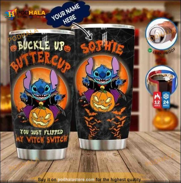 Personalized Halloween Stitch Buckle Up Buttercup Custom Coffee Tumbler