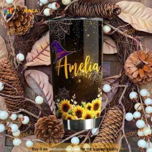 Personalized Halloween Sunflower Gift Travel Custom Coffee Tumbler