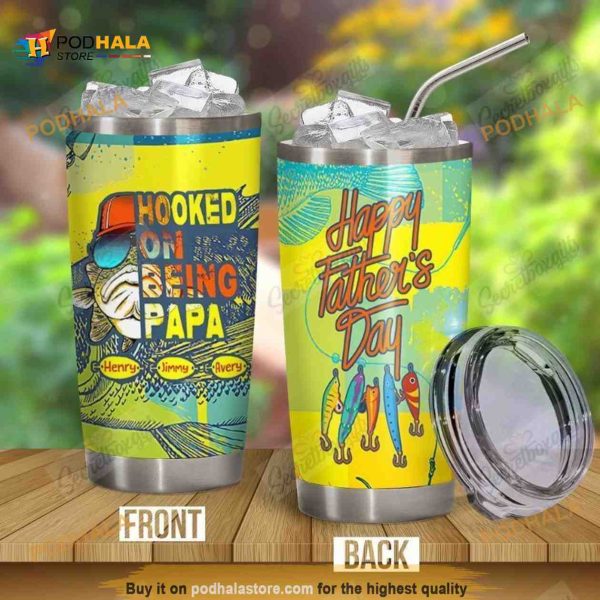 Personalized Hooked On Being Papa Gift Travel Custom Coffee Tumbler