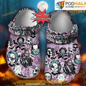 Personalized Horror Scary Movie 3D Funny Crocs Pink Halloween