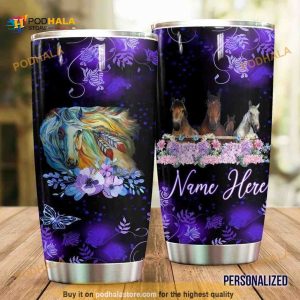 Personalized Horse Flower Gift Travel Custom Coffee Tumbler