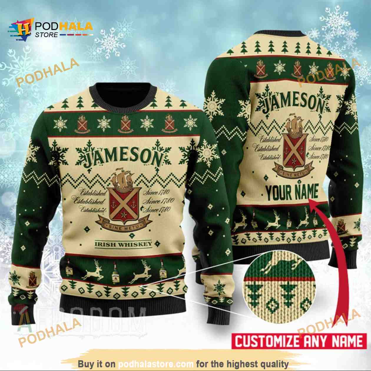 Personalized Jameson Irish Whiskey Sweater Ugly Christmas Shirt Podhalastore