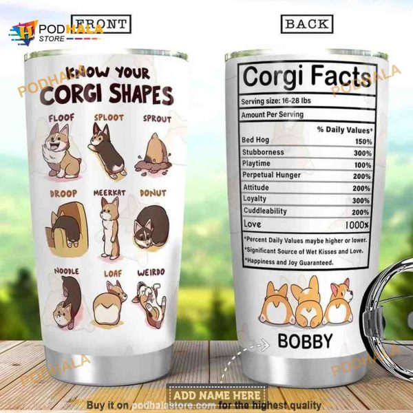 Personalized Know Your Corgi Shapes Corgi Facts Custom Coffee Tumbler