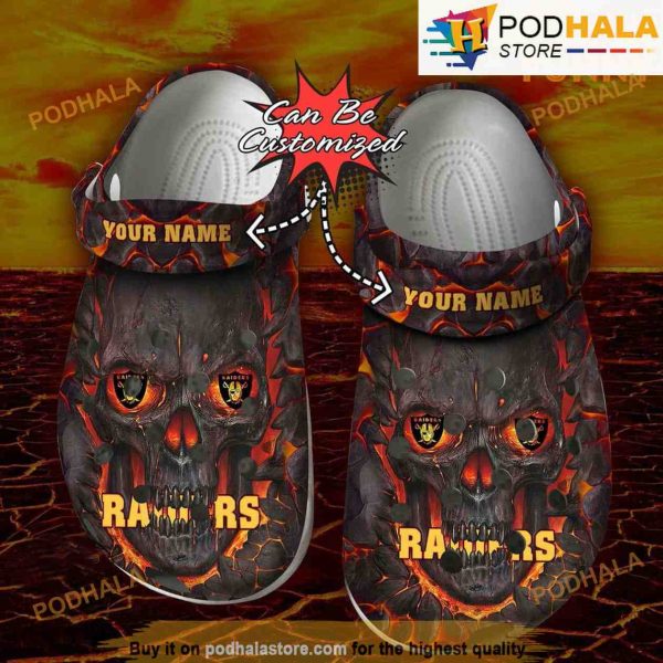 Personalized Las Vegas Raiders 3D Funny Crocs, Skull Lava Clog Shoes