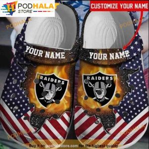 Personalized Las Vegas Raiders American Flag 3D Funny Crocs Slippers