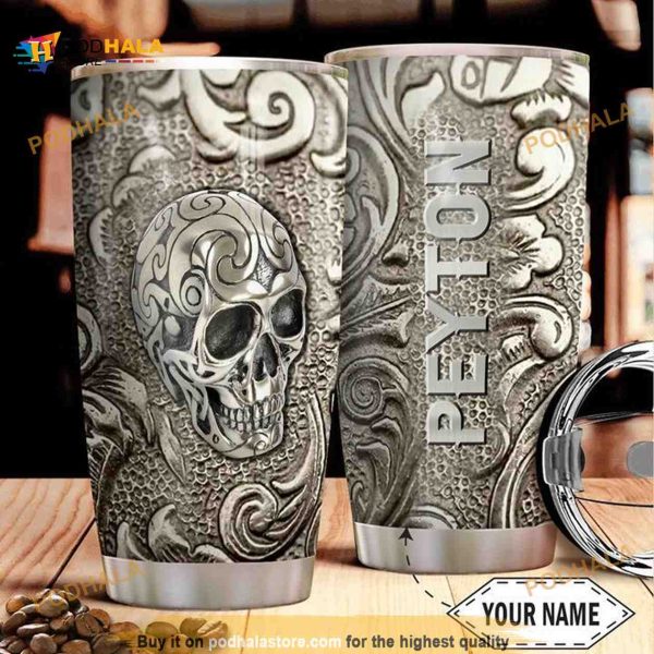 Personalized Metal Skull Art Printed Gift Travel Custom Coffee Tumbler