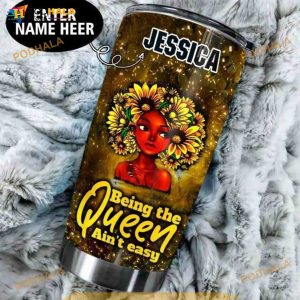 Personalized Name Black Queen Flower Head Woman Custom Coffee Tumbler