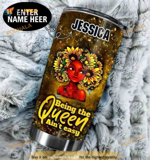 Personalized Name Black Queen Flower Head Woman Custom Coffee Tumbler