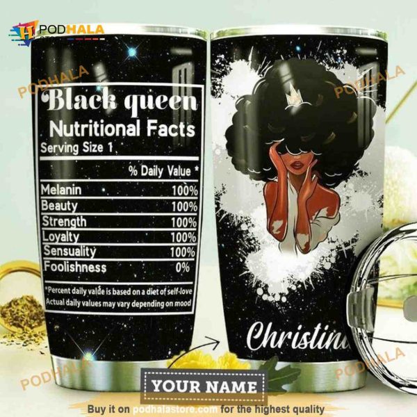 Personalized Name Black Queen Nutritional Facts Custom Coffee Tumbler