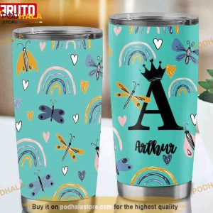 Personalized Name Butterfly Rainbow Turquoise Custom Coffee Tumbler
