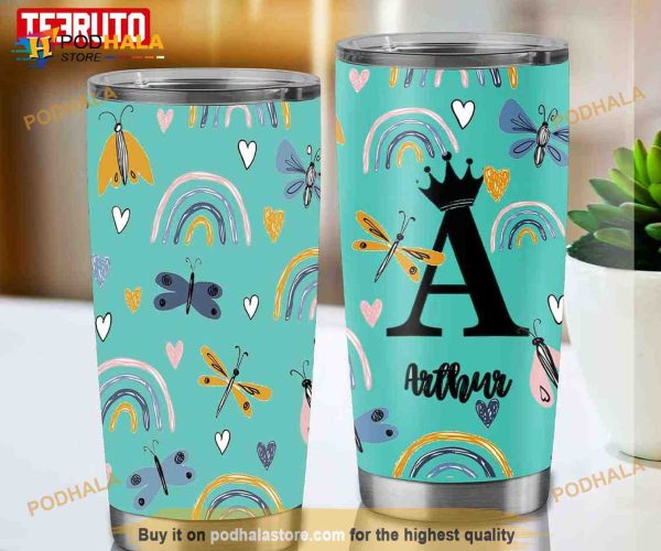 Personalized Name Butterfly Rainbow Turquoise Custom Coffee Tumbler