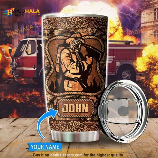 Personalized Name Fire Fighter Super Cool Fire Custom Coffee Tumbler