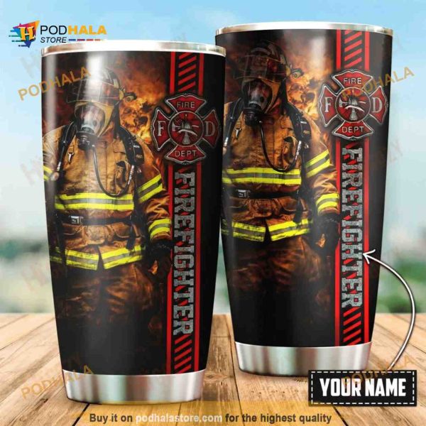 Personalized Name Firefighter Gift Travel Custom Coffee Tumbler