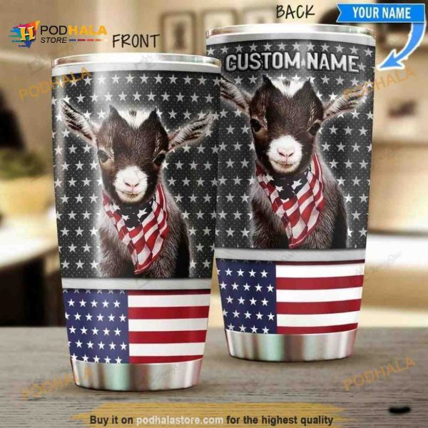 Personalized Name Goat Us Flag Gift Travel Custom Coffee Tumbler