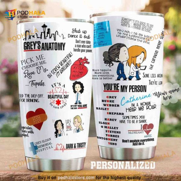 Personalized Name Greys Anatomy Gift Travel Custom Coffee Tumbler