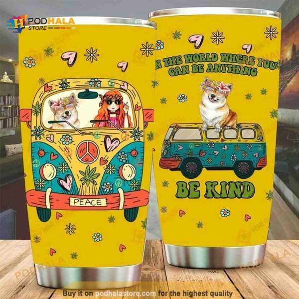 Personalized Name Hippie Be Kind Hippie Girl Travel Tumbler, Hippe Gift