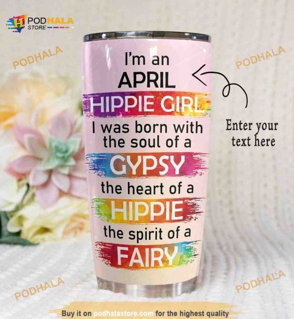 Personalized Name Hippie Girl Gift Travel Tumbler, Hippe Gift