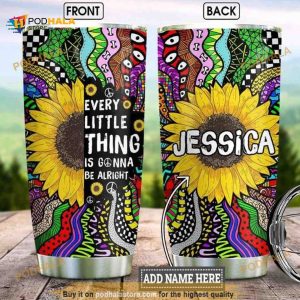 Personalized Name Hippie Sunflower Every Little Thing Is Gonna Be Alright Travel Tumbler