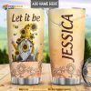 Personalized Name Hippie Sunflower Gnome Let It Be Travel Tumbler, Hippe Gift