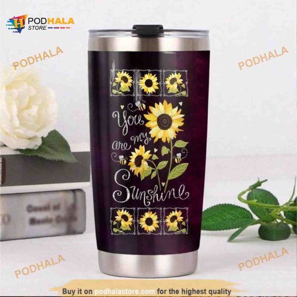 Personalized Name Hippie Sunflower You Are My Sunshine Travel Tumbler, Hippe Gift