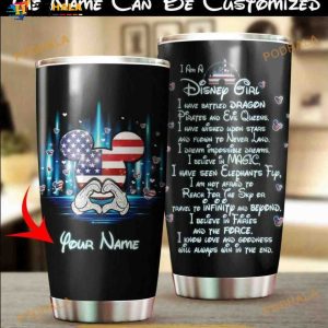 Personalized Name Mickey Disney Girl Us Flag Custom Coffee Tumbler