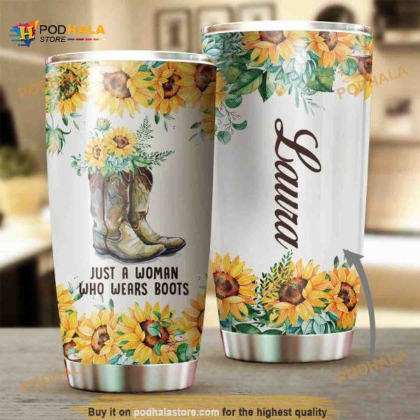 Personalized Name Military Gifts Army Boot Sunflowers Custom Coffee Tumbler