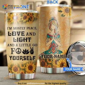 Personalized Name Peace Love Light Yoga Girl Custom Coffee Tumbler