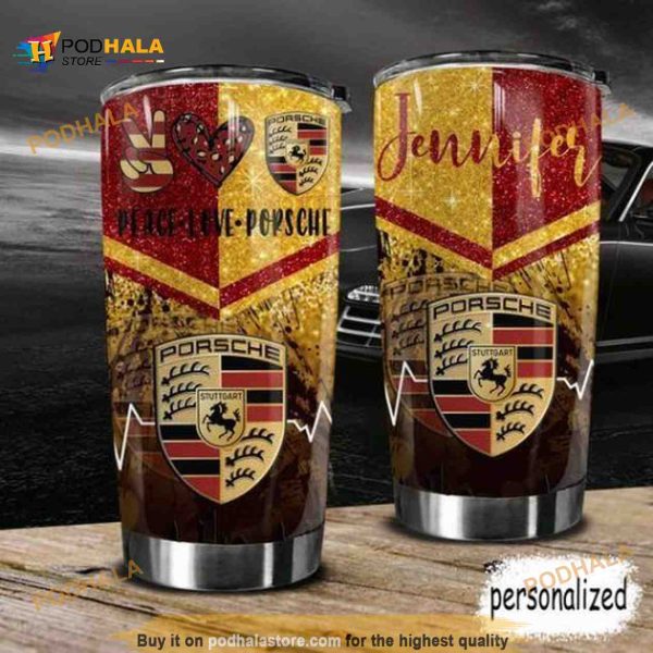 Personalized Name Peace Love Porsche Car Custom Coffee Tumbler